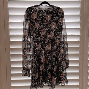 OPT Black floral dress with silver foil detail